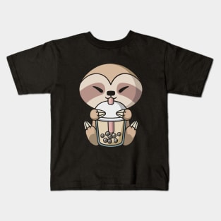 Boba Milk Tea Sloth Kids T-Shirt
